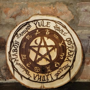 Wheel of the Year Wood Slice – Pagan Sabbat Wall Art – Wiccan Altar Decor