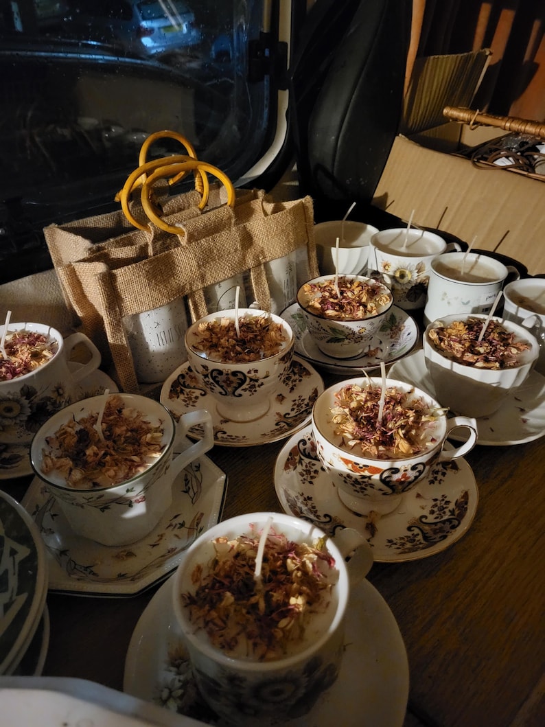 Handmade Teacup Candles | Natural Soy Wax | Various Scents | Upcycled Vintage Teacups | Eco-Friendly Gift image 10