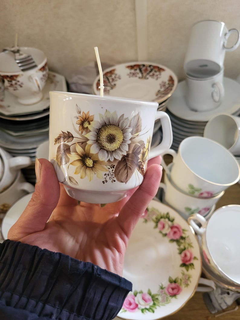 Handmade Teacup Candles | Natural Soy Wax | Various Scents | Upcycled Vintage Teacups | Eco-Friendly Gift image 9