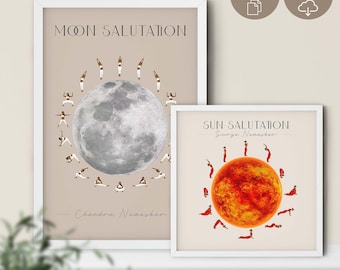 Sun and Moon Salutation Bundle | Surya Namaskar | Chandra Namaskar | Yoga Wall Decoration | Meditative Wall Art | Asanas & Yoga Poses Poster