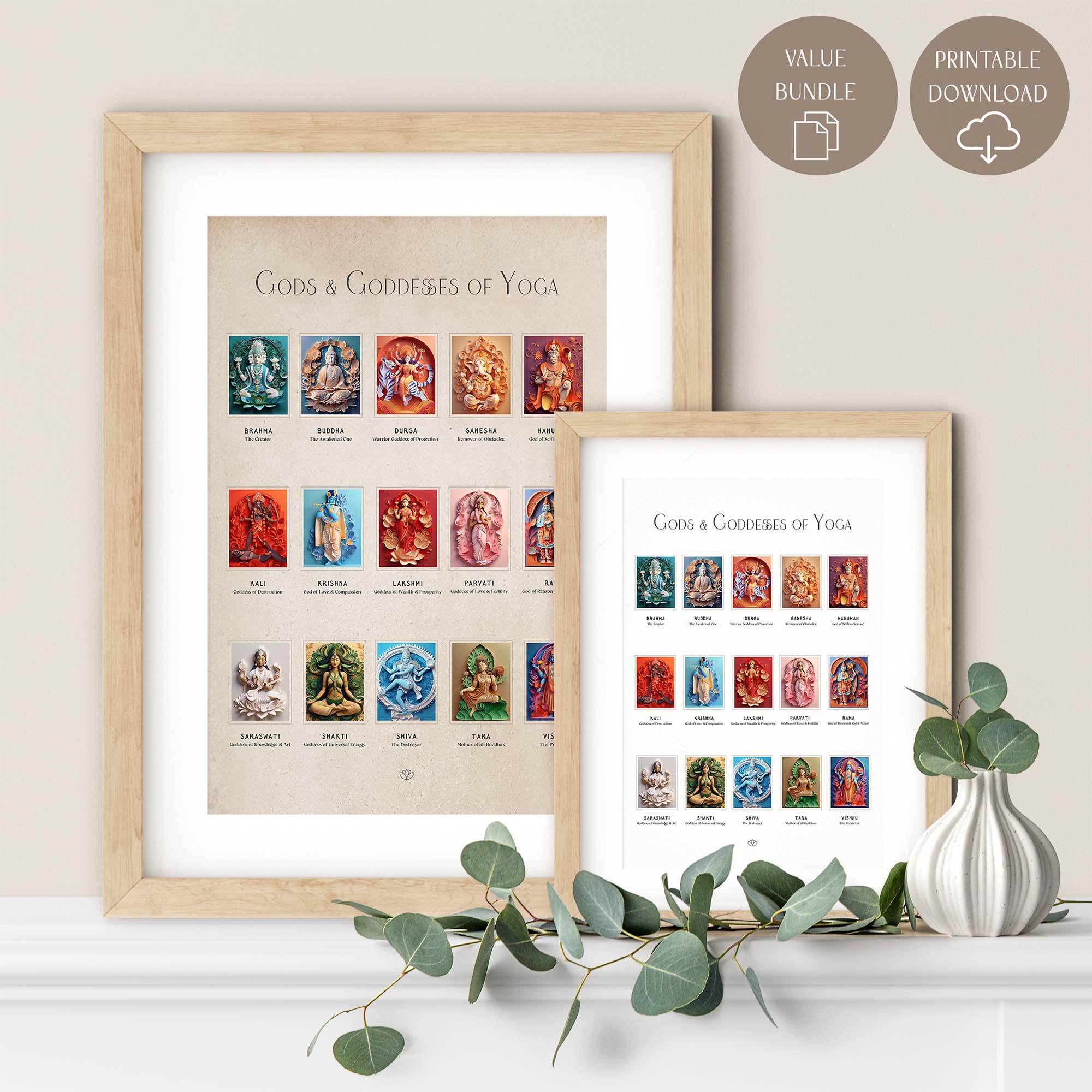 Hindu & Buddhist Yoga Deities Art Print: Meditative Yoga Infographic (Digital Download)