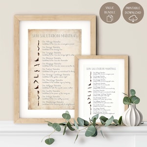 Sun Salutation Mantras, Surya Namaskar Mantras | Yoga Wall Decoration | Yoga Studio Decoration | Sun Salutation Poster | Meditative Wall Art