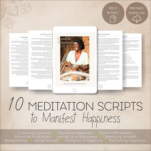 Scripts de méditation guidée pour manifester le bonheur | Exercices de méditation | Cours de yoga | Exercice de respiration profonde | Cartes de méditation guidée