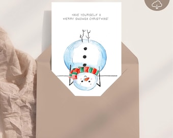 Snowman Yoga Printable Christmas Card: Sirsasana Headstand Pose Greeting (Digital Download)