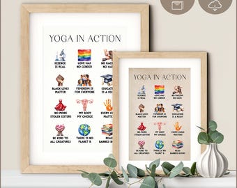 Yoga in Action Watercolor Art Print: Social Justice, DEI, Human Rights Poster (Digital Download)