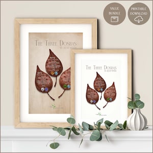 Ayurveda Doshas Infographic: Vata, Pitta, Kapha Leaf Art (Digital Download)