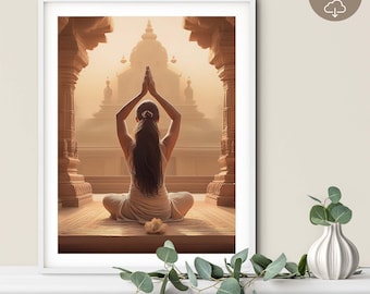 Yoga Woman in Temple Art Print: Meditative Zen Decor (Digital Download)