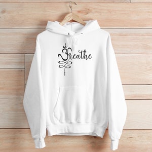 Sanskrit Breathe Sweatshirt or Hoodie with Om Symbol and Unalome | Yoga & Meditation Sweater | Om Calligraphy Art | Zen Spiritual Yoga Gifts