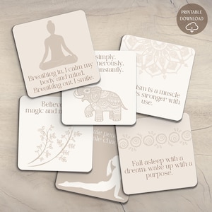 30 afdrukbare yoga-bevestigingskaarten | Hulpmiddelen voor geestelijke gezondheid | Mindfulnesskaarten voor meditatie | Boho afdrukbare flashcards | Persoonlijke zen-mantra's