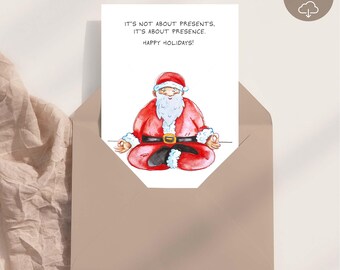 Santa Claus Yoga Printable Christmas Card: Padmasana Lotus Pose Greeting (Digital Download)