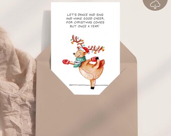 Reindeer Yoga Printable Christmas Card: Natarajasana Dancer Holiday Greeting (Digital Download)