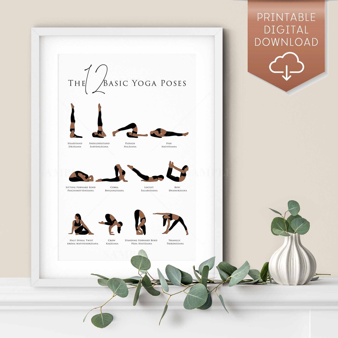 The 12 Basic Yoga Poses in English & Sanskrit Printable Yoga Etsy UK