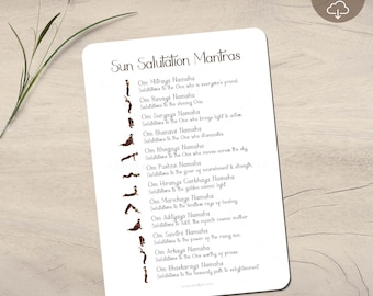 Sun Salutation Mantra Cards with Illustrations: Surya Namaskar Yoga Poses (Digital Download)