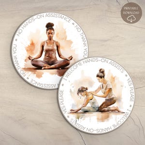 Cartes de consentement pour le yoga | Cartes d'assistance pour les professeurs de yoga dans les cours de yoga | Oui ou Non Ajuster les cartes | Cartes de consentement rondes imprimables à l'aquarelle