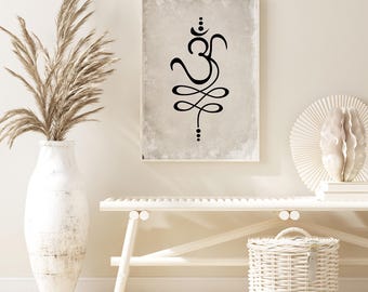 Sanskrit Breathe Meditative Art: Yoga Zen Decor with Om Symbol and Unalome