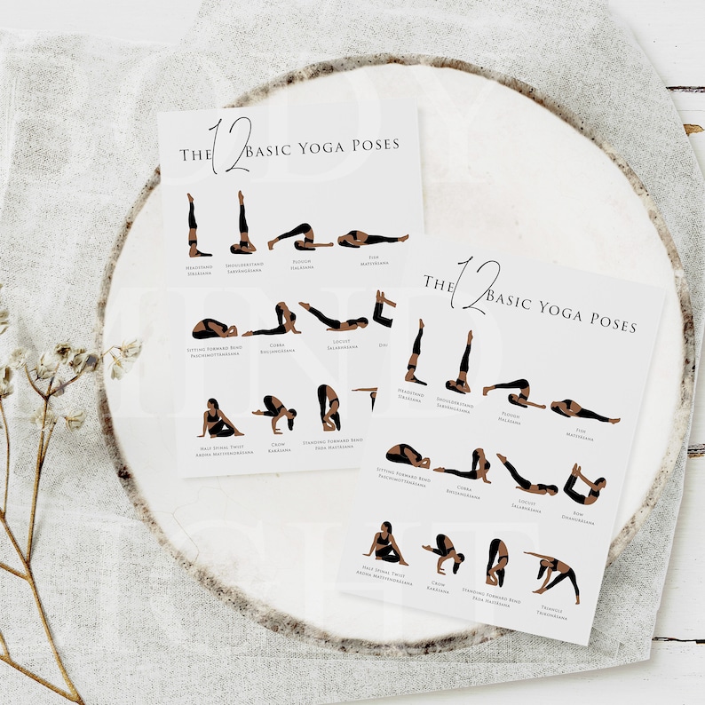 The 12 Basic Yoga Poses in English & Sanskrit With Illustrations Yoga