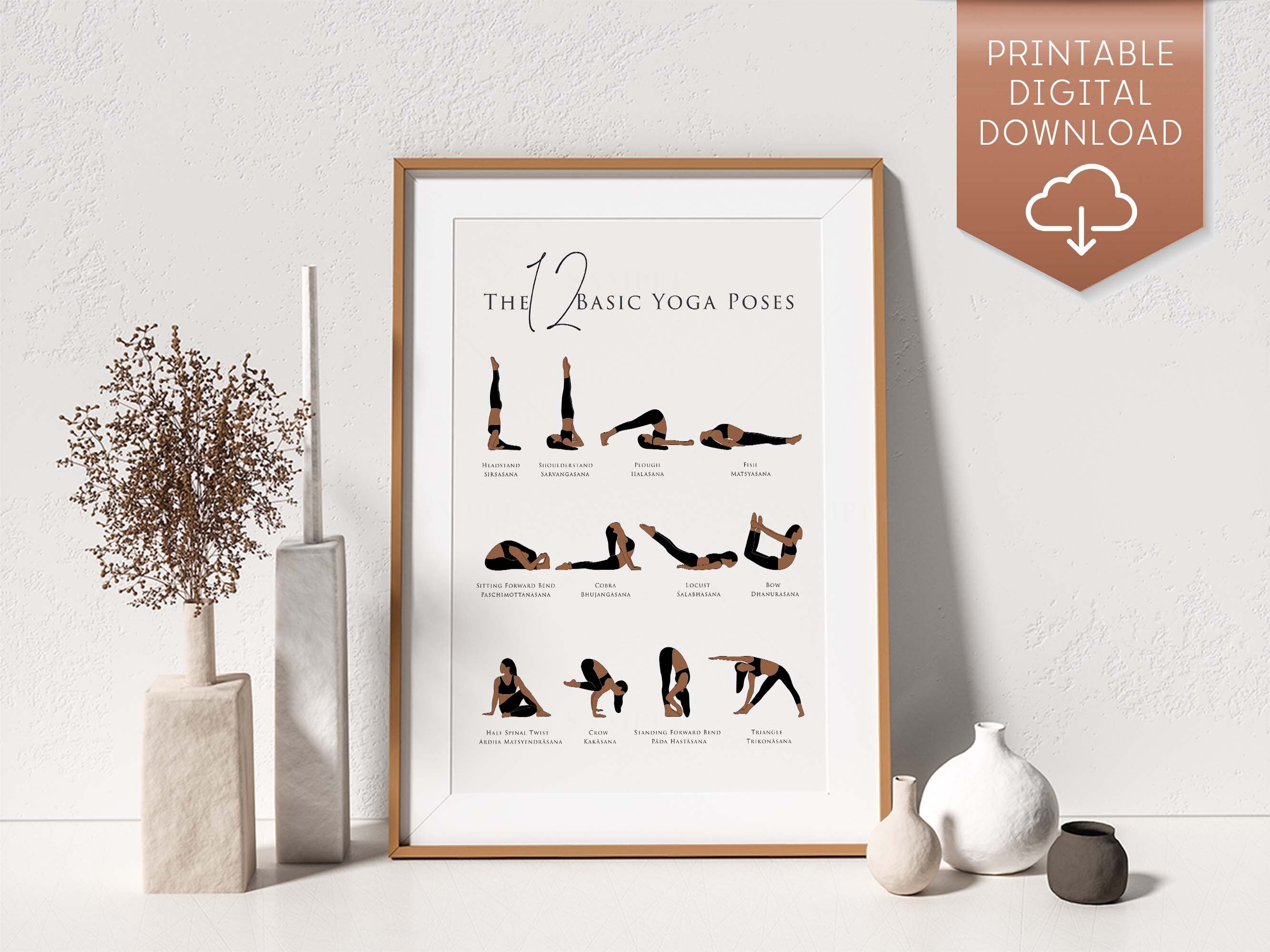 The 12 Basic Yoga Poses in English & Sanskrit Printable Yoga Etsy UK