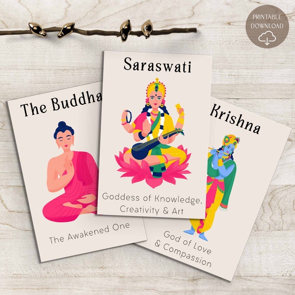 Buddhist & Hindu Gods and Goddesses Flashcards | Yoga Deities | Yoga Gods | Yoga Presents | Yoga Card Deck | Printable Yoga Flashcards