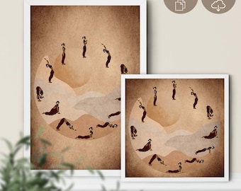 Sun Salutation Poster: Surya Namaskar, Yoga Poses Art with Bharatanatyam Dancer (Digital Download)