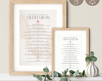 12 Principles of Meditation Infographic: Yoga Studio Wall Art Print (Digital Download)
