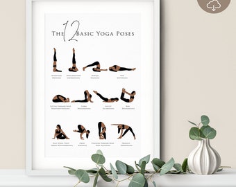 Yoga Poses Poster: English & Sanskrit, Meditative Wall Art (Digital Download)
