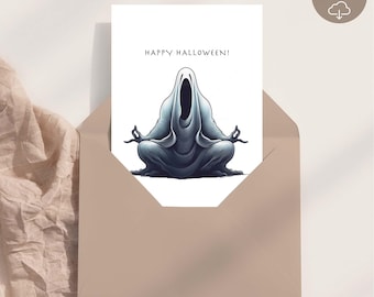 Spooky Yoga Ghost Printable Halloween Card: Spirit Greeting Card (Digital Download)