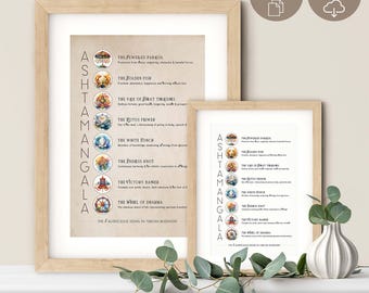 Tibetan Buddhism Art Print: 8 Auspicious Symbols Yoga Decor (Digital Download)