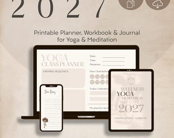 2027 Yoga Meditation and Wellness Printable Planner, Self-Care Journal, Mood Tracker (Digital Download)