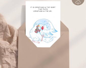 Pigeon Yoga Printable Christmas Card: Eka Pada Rajakapotasana Pose Greeting (Digital Download)