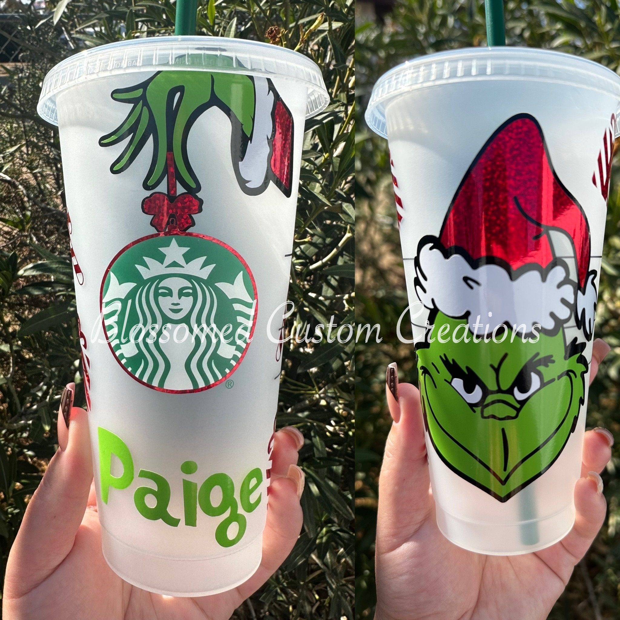 Starbucks, Kitchen, 2 24 Oz Starbucks Grinch Christmas Reusable Clear And  Red Cold Cups Nwt