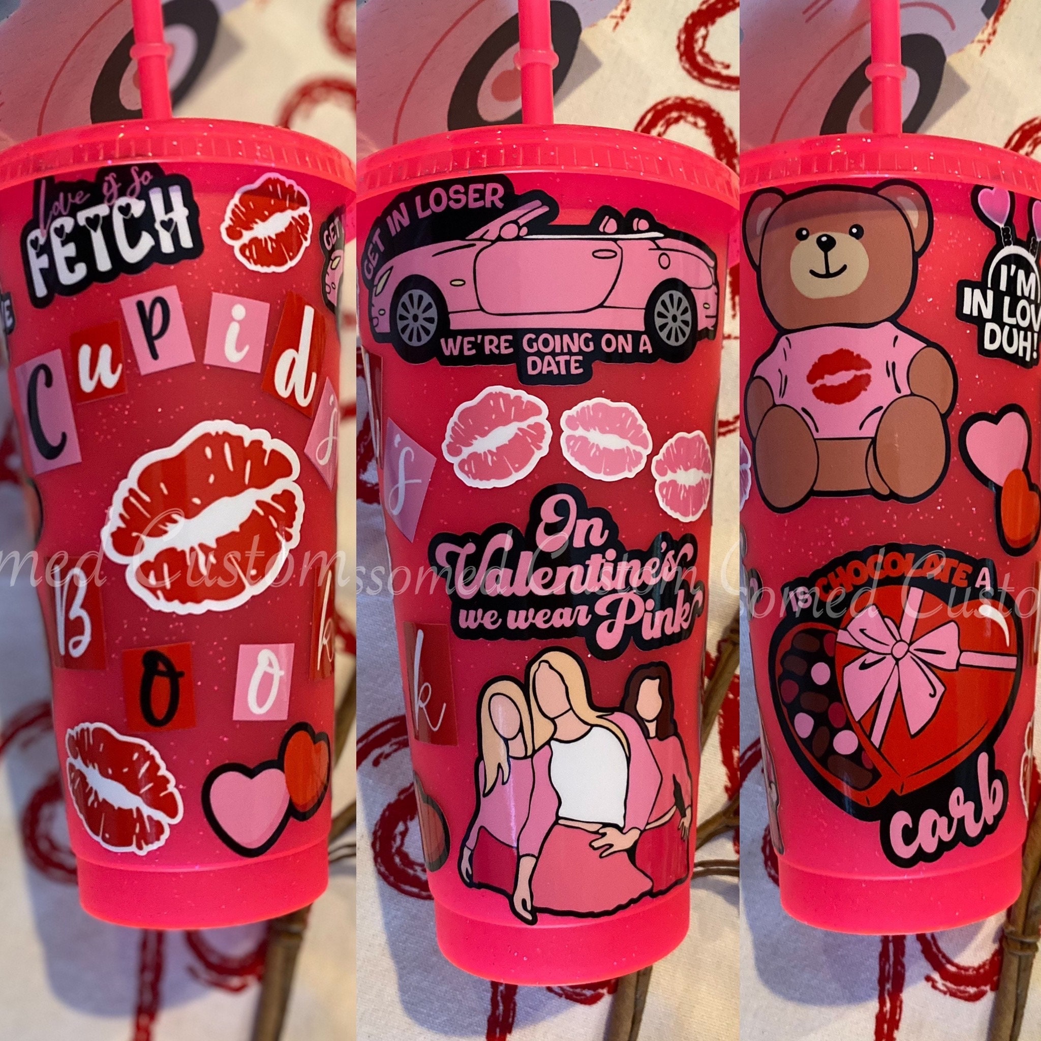 Mean Girls Valentine's Day Kisses Cars 24oz Hot Pink Reusable Cold Cup 