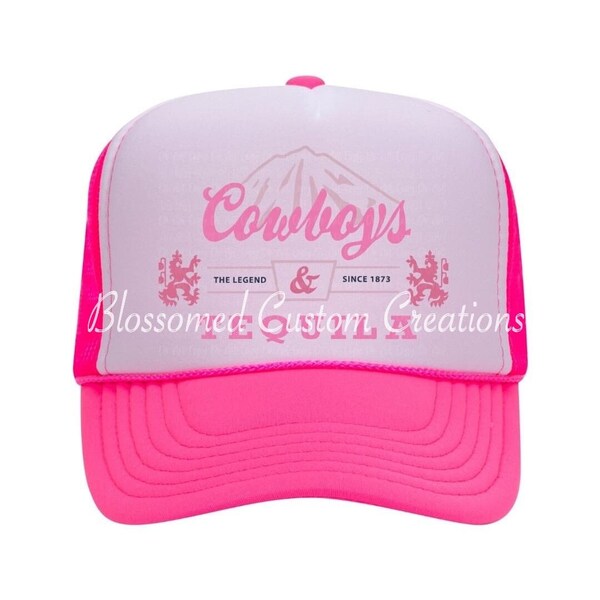 Cowboys and Tequila| Trucker Hats| Summer| Neon Pink| Women| Ladies| Mom