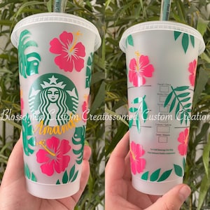 HibiscusCup| Flower cup| Pink| Green| Summer| Tropical| Hawaiian Cup| Starbucks| Tumbler| reusable