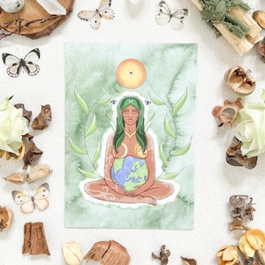 GAIA | Mother Nature Mother Earth | Fine Art | Illustration | Print | Decor Wall Poster | Spiritual Goddess | Gift | Whimsical Boho Sun Moon