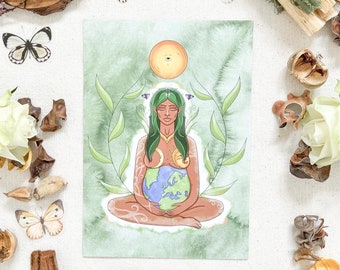 Gaia Mother Earth Print: Spiritual Goddess Illustration, Boho Decor