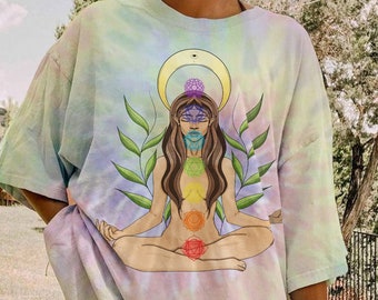 Pastel Rainbow Tie Dye Chakra Goddess Tee | Tie dye tshirt | S M L XL 2XL | Cotton