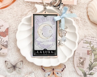The Moon Tarot Keychain | Illustrated Celestial Tarot Card Art, Mystical Astrology Keyring, Witchy Spiritual Gift