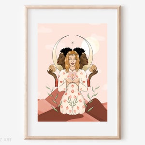 IRIS | Pflege Göttin | Bildende Kunst | Illustration | Drucken | Dekor Wandposter | spirituelle Göttin | Geschenk | Wunderliche Boho Sun Moon Blumen