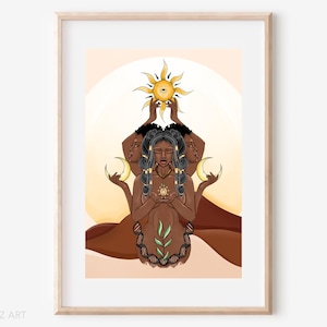 Sol, Luna y Diosa Ascendente / Carta Astrológica / Impresión de Arte de Pared del Zodíaco / Póster de Decoración de Pared / Diosa Espiritual / Regalo / Sol y Luna Boho Caprichoso