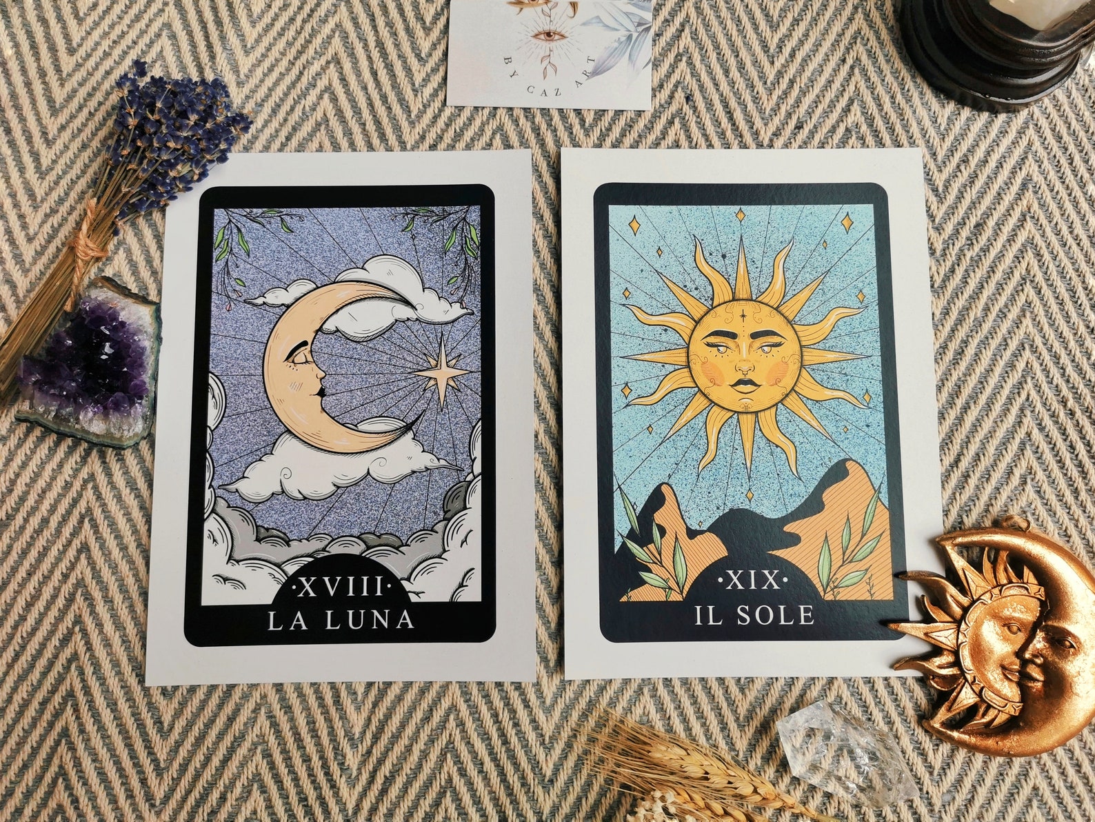 Set of 2 Sun and Moon Tarot Card Prints Tarot Card The Sun Etsy