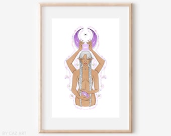 The Amethyst Crystal Goddess | Fine Art | Illustration | Print | Decor Wall Poster | Spiritual Goddess | Gift | Whimsical Boho Crystals