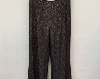 Vintage Gunne Sax Jessica McClintock Millennium 2000 sparkle pant black and gold flare, made in usa, 30” waist