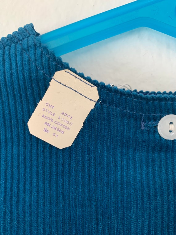 Vintage Deadstock Turquoise Cotton Corduroy Kids … - image 10