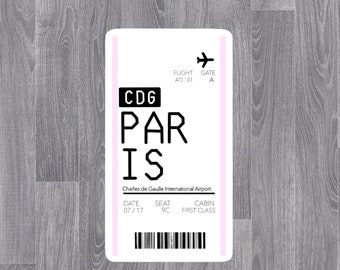 Paris France Charles de Gaulle International airport plane ticket boarding pass laptop sticker