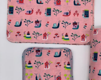 Set of 22: 11”x14” Paperless towels(12 count) and 8”x8” Reusable Napkins(10 count), made by me, snails, cats