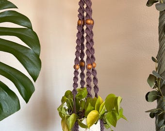 Macrame Plant Hanger, Beaded Eco-Friendly Recycled Cotton, Boho Plant Hanging