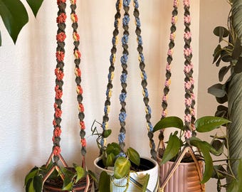 Floral Daisy Plant Hanger, Recycled Cotton Cord Macrame