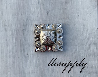 Bright Silver Square Berry Concho, Leather Crafting Concho, Leather Working Hardware, Tack Making, Replacement Concho