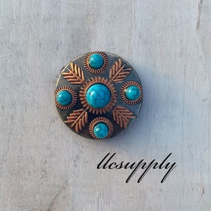 Copper & Turquoise Stone Concho, Replacement Concho, Round Concho, Tack Making Concho, Leather Crafting Hardware