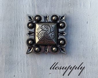 Antiqued Silver Square Concho, Tack Making Concho, Leather Crafting Hardware, Western Concho